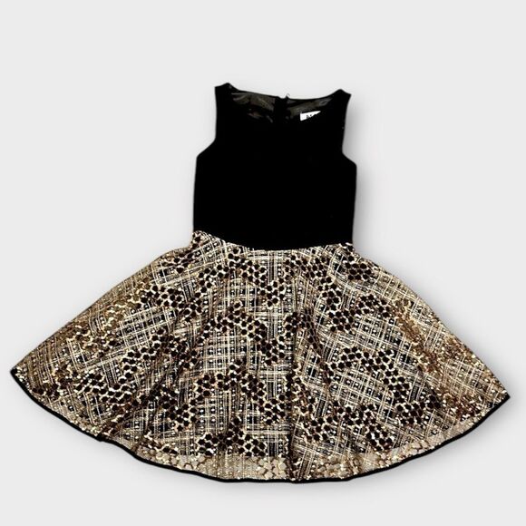 Milly Minis Luxury Dress Black and Gold Sequin Special Occasion Fit & Flare 12 - Picture 3 of 13